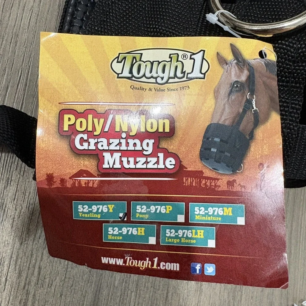Tough-1 Yearling Size Black Poly Nylon Grazing Muzzle Horse Tack Equine 52-976Y